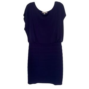 Max Studio Deep Blue Blouson Mini Layered Stretchy Dress Sz 16